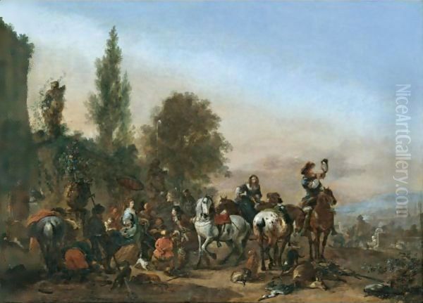 An Elegant Company Resting After A Hunt - view 1