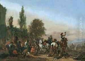 An Elegant Company Resting After A Hunt by Philips Wouwerman