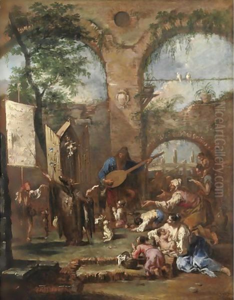 An Architectural Capriccio With A Musician And Peasants Before A Portable Altar With Saint Anthony Of Padua - view 1