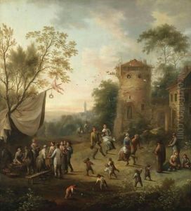 A Village Kermesse With Figures Dancing