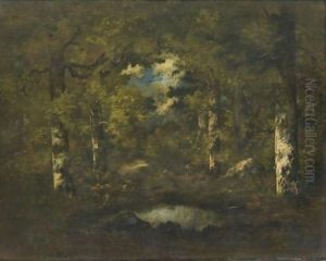 Birch Trees, Boulders And A Pond Fontainebleau Forest by Narcisse-Virgile D Az De La Pena
