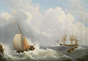 Sailing Vessels Off The Coast by Martinus Schouman