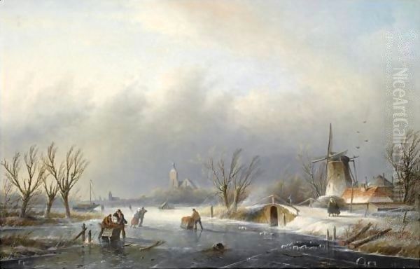 Skaters On A Frozen Waterway - view 1