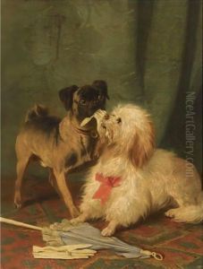 A Pug And A Maltese Playing Tug-Of-War by Conradyn Cunaeus
