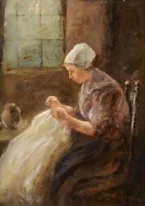 A Woman Doing Needlework by Jozef Israels