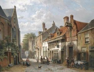 Figures In The Streets Of A Dutch Town by Willem Koekkoek