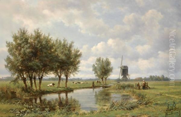 A Peasant Family On A Path Along A Waterway - view 1