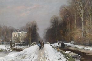 Figures On A Snowy Lane In The Haagse Bos by Louis Apol