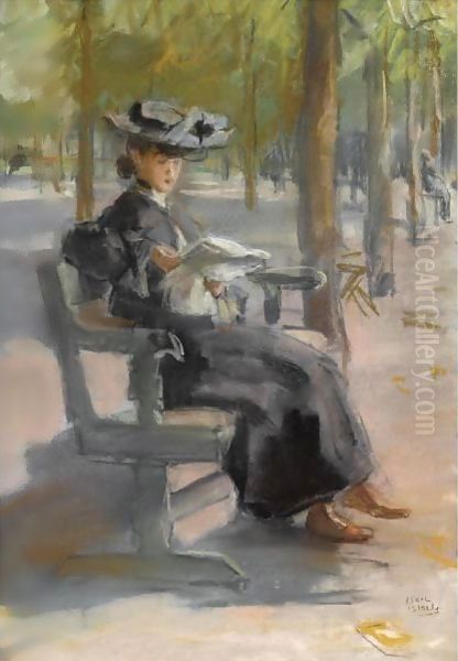 An Elegant Lady Reading In The Bois De Boulogne - view 1
