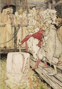 Arthur Pulling Excalibur From The Stone by Arthur Rackham