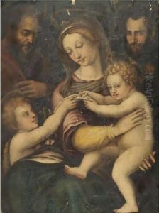 The Holy Family With The Infant Saint John The Baptist And Saint Nicholas Of Tolentino by Raphael