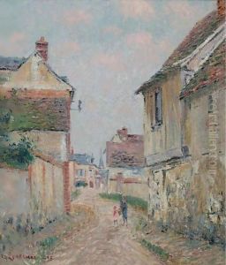 Mere Et Enfant Sur La Rue De Pontoise by Gustave Loiseau