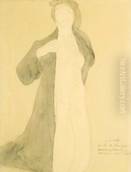 Femme A Genoux, Nue Sous Un Manteau - view 1