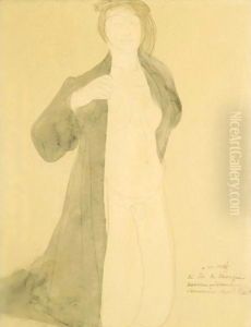 Femme A Genoux, Nue Sous Un Manteau by Auguste Rodin