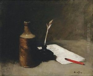 Still Life With Bottle, Inkpot And Letter by Germain Theodure Clement Ribot