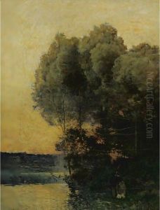 A Stroll Along The River Bank by Karl Pierre Daubigny