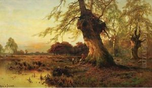 Shepherds At Sunset by Alfred de Breanski