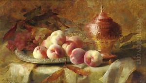 Still Life With Peaches And Tea Urn by Frans Mortelmans