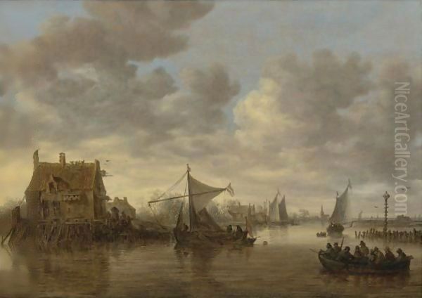 The Oude Wachthuis On The Kil Near Dordrecht With Small Ships And A Ferry - view 1