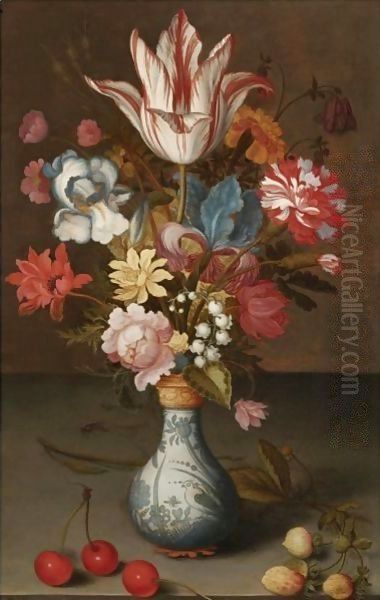 Still Life Of A 'Semper Augustus' Tulip, Irises, A Carnation And Other Flowers In A Wan-Li Vase - view 1