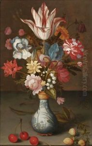 Still Life Of A 'Semper Augustus' Tulip, Irises, A Carnation And Other Flowers In A Wan-Li Vase
