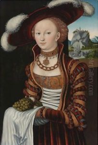 Portrait Of A Young Lady Holding Grapes And Apples