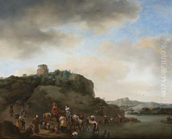 Landscape With A Hawking Party Stopped By A River - view 1
