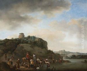 Landscape With A Hawking Party Stopped By A River