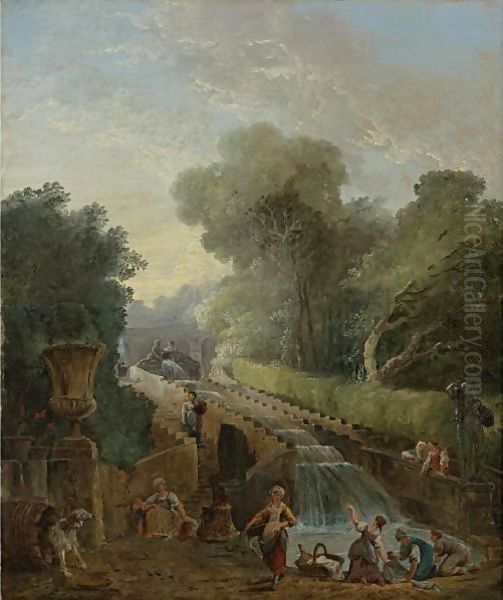A View Of The Cascade At The Villa D'Este, Rome, With Women Washing Clothes At Its Base - view 1