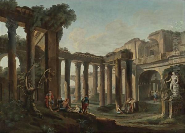 Figures Resting Among Roman Ruins - view 1