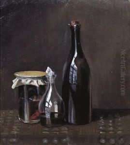 Still Life With A Jellyjar, A Carafe And A Bottle Of Wine