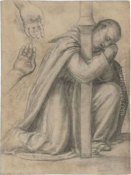 Study Of A Dominican Kneeling In Prayer At The Foot Of A Cross, And Separate Studies Of Hands - view 1