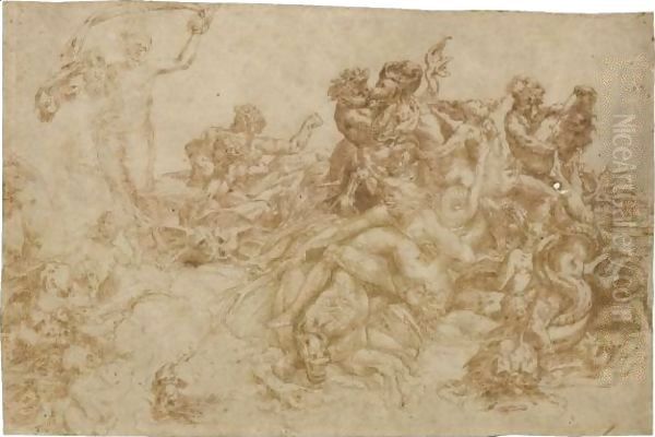 A Sea Nymph With Many Figures And Sea Creatures - view 1