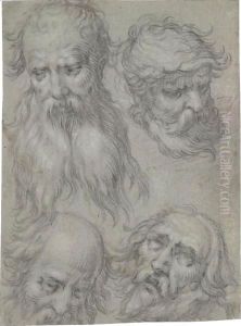 Sheet Of Studies Of Heads Of Bearded Men by Abraham Bloemaert