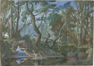 A Wooded Landscape With Narcissus And Echo by Pierre-Antoine Patel