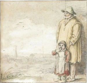 A Man And An Eating Child In A Landscape, A Village To The Left