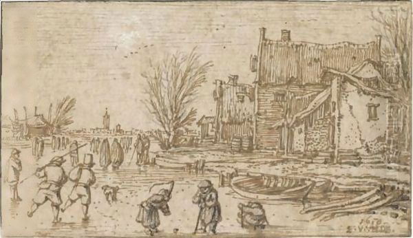 Skaters On A Frozen River - view 1