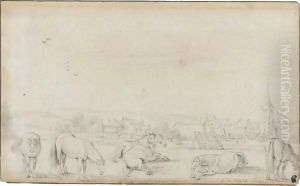 Horses In A Field Before A Town Horses In A Field Before A Town