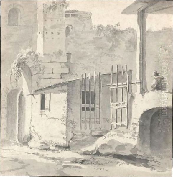 An Italian Courtyard With A Gateway And Seated Figure - view 1