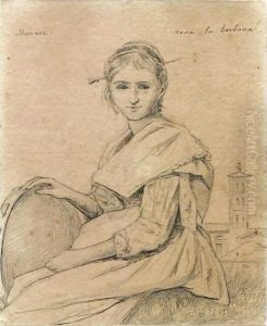 Portrait Of Rosa Holding A Tambourine, A Church In The Background