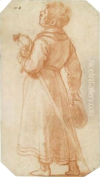 A Young Boy Seen From Behind, Holding A Sword And A Cap - view 1