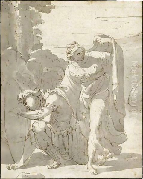 A Classical Scene A Soldier Kneeling Beside A Woman - view 1