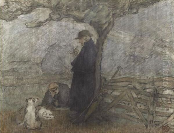 Shepherd And Dogs Under A Tree - view 1