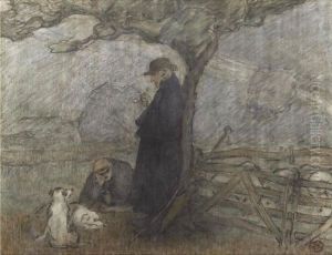 Shepherd And Dogs Under A Tree