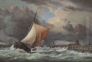 Calais Harbour, View Of Old Pier And Fort Rouge With Sloop Entering