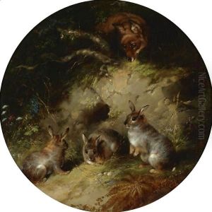 A Fox Stalking Three Rabbits by George Armfield