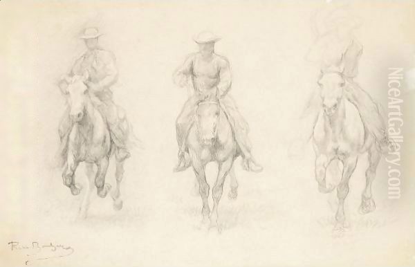 Study Of Three Men On Horseback (Possibly From The American West) - view 1