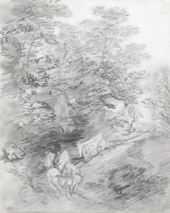 Study Of A Bullock Cart On A Winding Track With Nearby Cottage