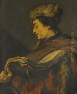 Profile Of A Man Wearing A Fur Hat And A Fur-Lined Coat, Holding A Book by Claude Vignon