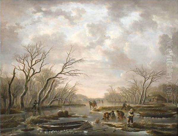 Winter Landscape With Skaters On A Frozen Canal - view 1